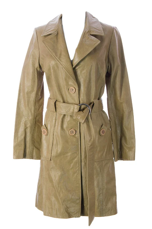 DOMA by Luciano Abitboul Shell Long Belted Leather Jacket 1575 $795 NEW Trench Coat Raincoat Waterproof Jacket