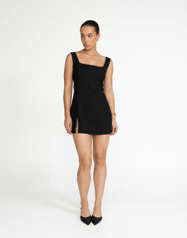 Doris Mini Dress (Black) Elegant Off-Shoulder Dress Mini