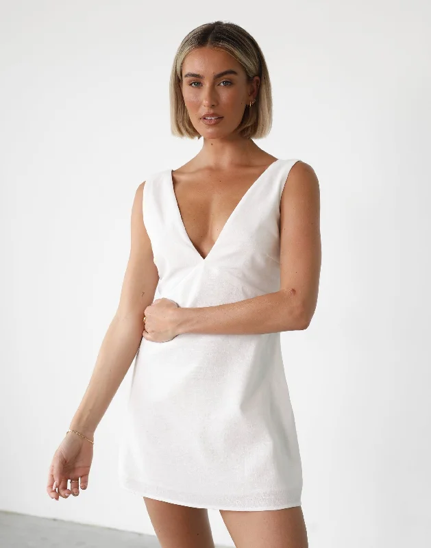 Elio Mini Dress (White) Elegant Mini Dress with Ruffles