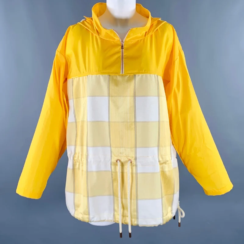 F.WORDS Size XS/S Yellow White Mixed Patterns Windbreaker Jacket Welt Pockets Slit Pockets Flap Pockets