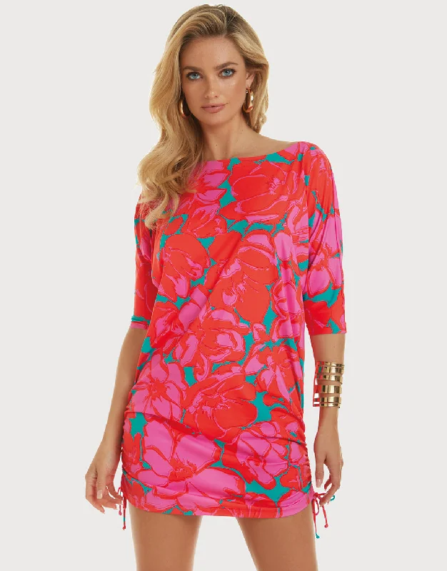 Floreale Mini Dress - Pink Trendy Floral Mini Dress