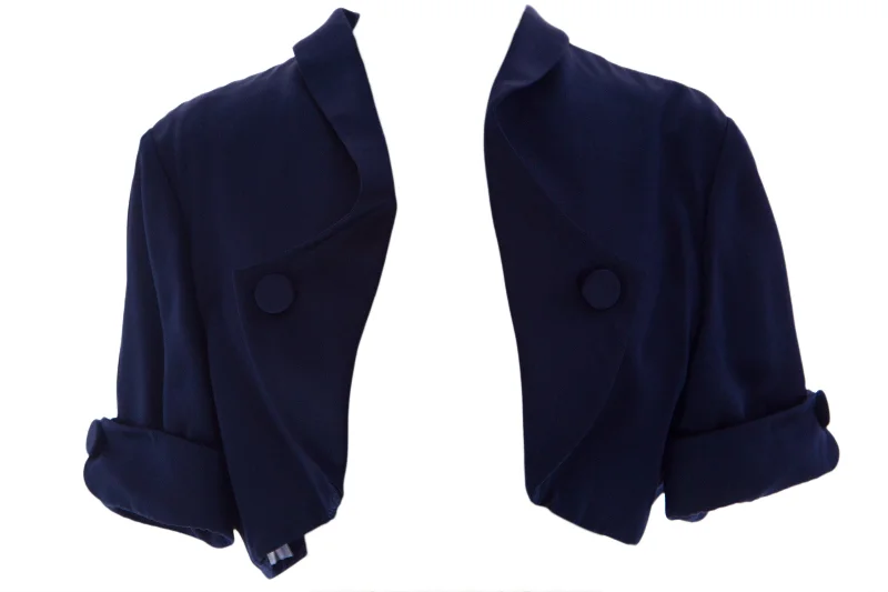 GIORGIO ARMANI Women's Navy Blue Silk Shrug Jacket FAG13T $2,450 NWT Collared Jacket Crew Neck Jacket Turtle Neck Jacket