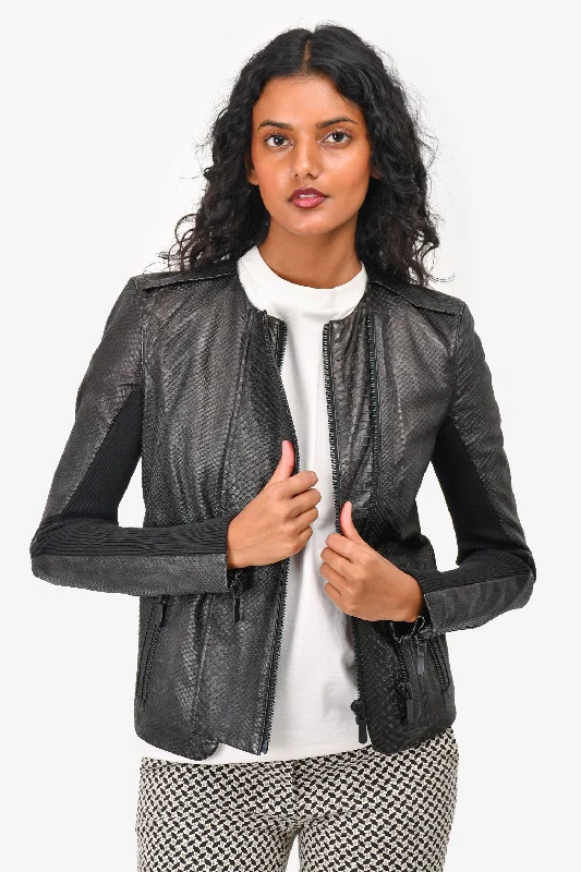 J Brand Black Snakeskin Embossed Leather Moto Jacket Size S Nylon Jacket Polyester Jacket Spandex Jacket