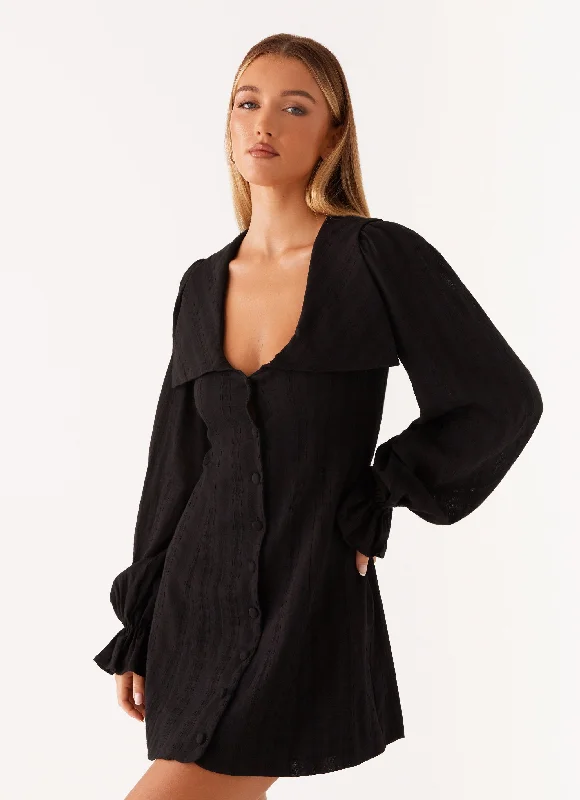 Kendrick Long Sleeve Mini Dress - Black Cozy Cotton Mini Dress