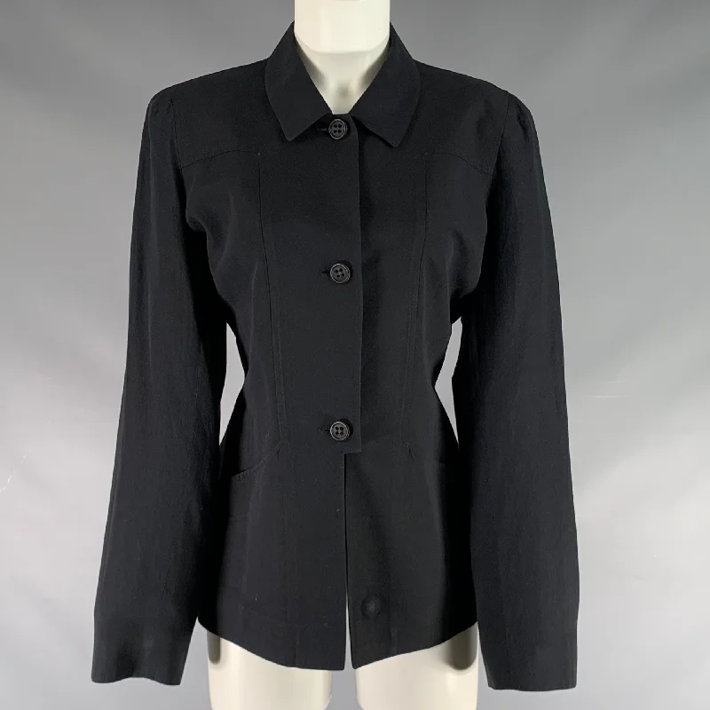 KENZO Size 8 Black Viscose Blend Button Up Jacket Welt Pockets Slit Pockets Flap Pockets