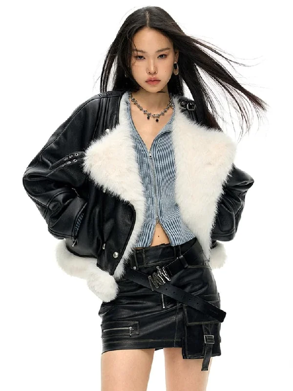 Large Lapel Eco-Friendly Fur Leather Jacket Fleece Fabric Down Fabric Feather Fabric