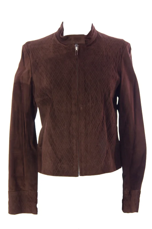 LUCIANO ABITBOUL Womens Jasmin Brown Criss-Cross Suede Jacket 1603 Sz S $626 NEW Cotton Jacket Linen Jacket Terry Jacket