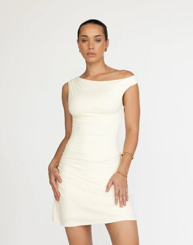 Lulu Mini Dress (Butter) Modern Satin Mini Dress