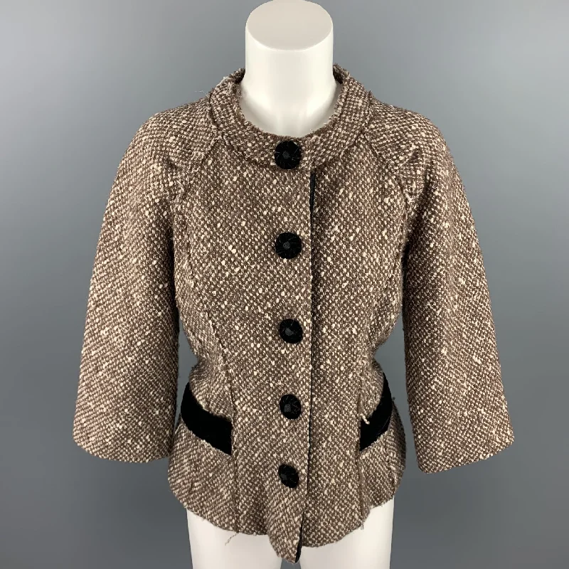 MARC JACOBS Size 6 Brown Boucle Wool Blend Jacket Quilted Jacket Puffer Jacket Insulated Jacket