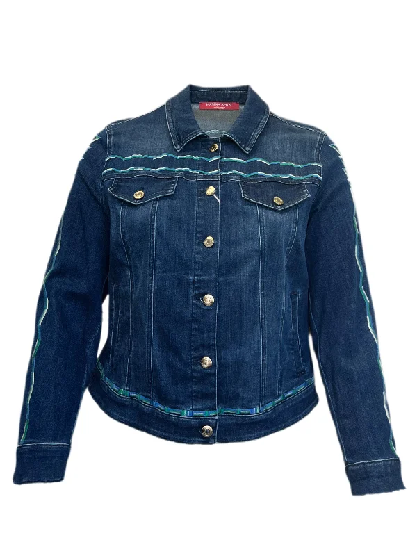 Marina Rinaldi Women's Blue Captare Button Closure Denim Jacket NWT Zippered Front Buttoned Front Snap Front