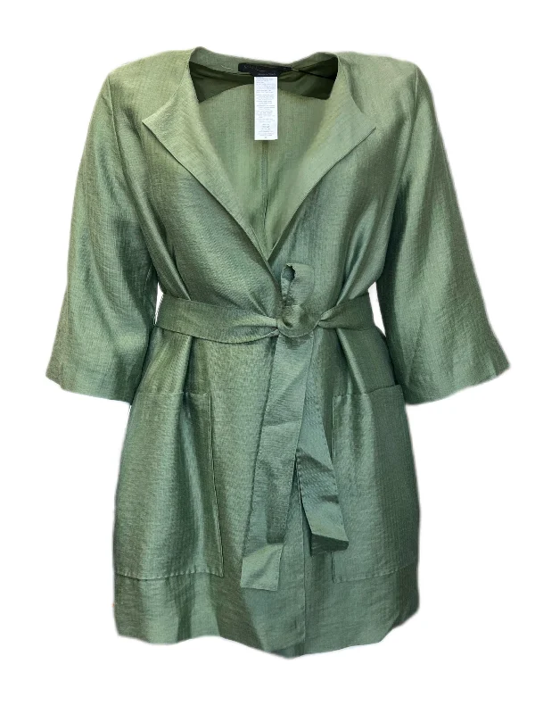 Marina Rinaldi Women's Green Tempera Belted Wrap Jacket NWT Cotton Fabric Linen Fabric Terry Fabric