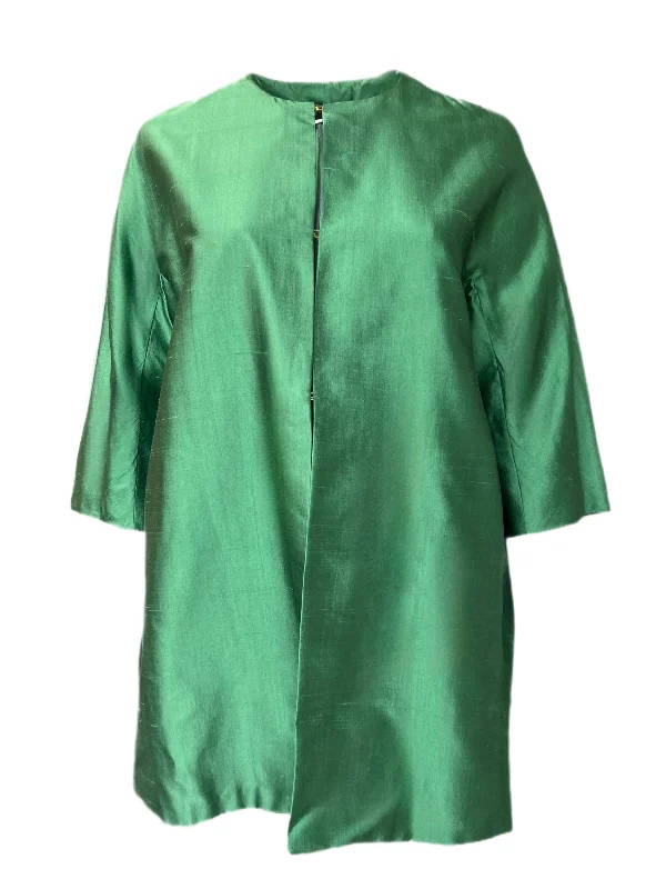 Marina Rinaldi Women's Green Tigrotto Silk Duster Jacket NWT Oversized Jacket Tailored Jacket Straight Jacket