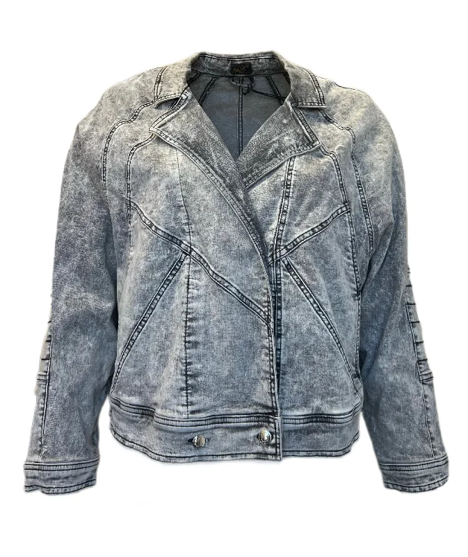 Marina Rinaldi Women's Grey Camaiore Button Closure Denim Jacket NWT Denim Jacket Leather Jacket Suede Jacket