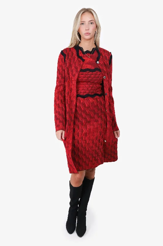 Mary Katrantzou Red/Black Wave Pattern Jacket Size S Wool Jacket Cashmere Jacket Tweed Jacket