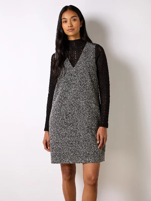 Grey Textured V-Neck Mini Dress Classic Shift Mini Dress