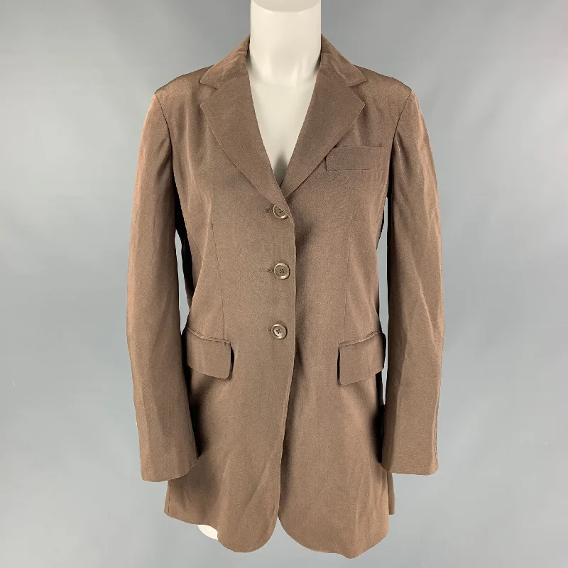 MOSCHINO Size 6 Taupe Acetate Blend Solid Jacket Hooded Jacket Caped Jacket Shawl Collar Jacket