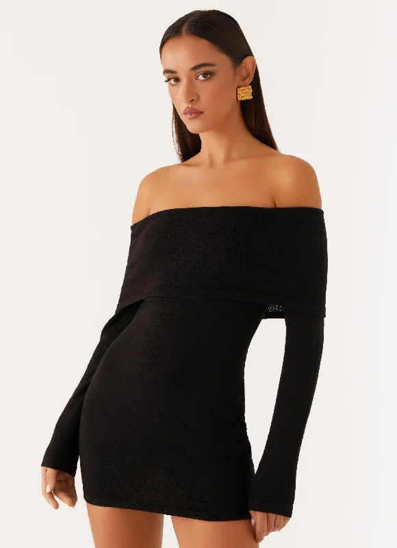 Myla Off Shoulder Mini Dress - Black Trendy A-Line Mini Dress