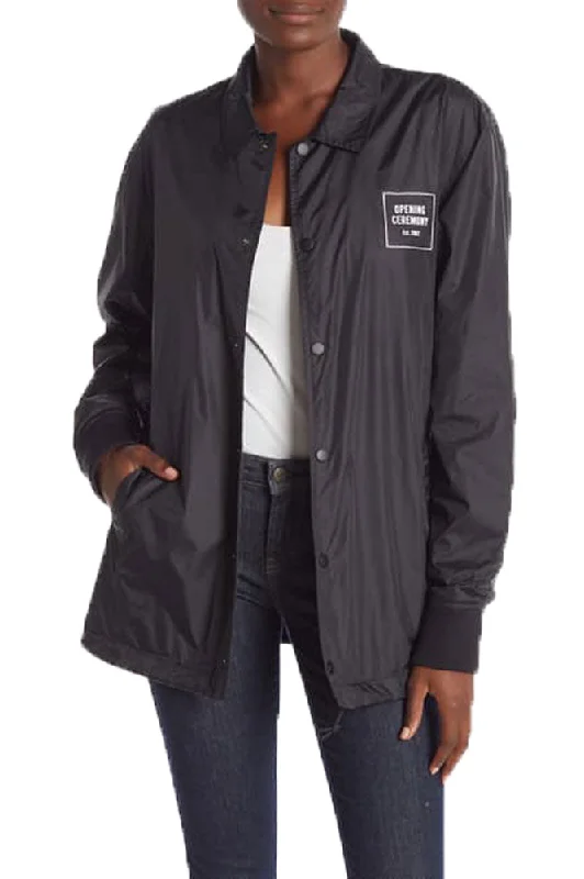 OPENING CEREMONY Women's Black Signature Coach Jacket MSRP $195 NWT A-Line Jacket Boat Neck Shawl Collar