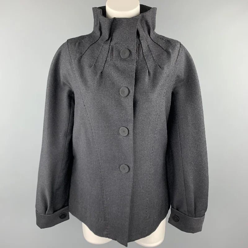 PHILOSOPHY di ALBERTA FERRETTI Size 8 Charcoal Wool High Gathered Collar Jacket Trench Coat Raincoat Waterproof Jacket