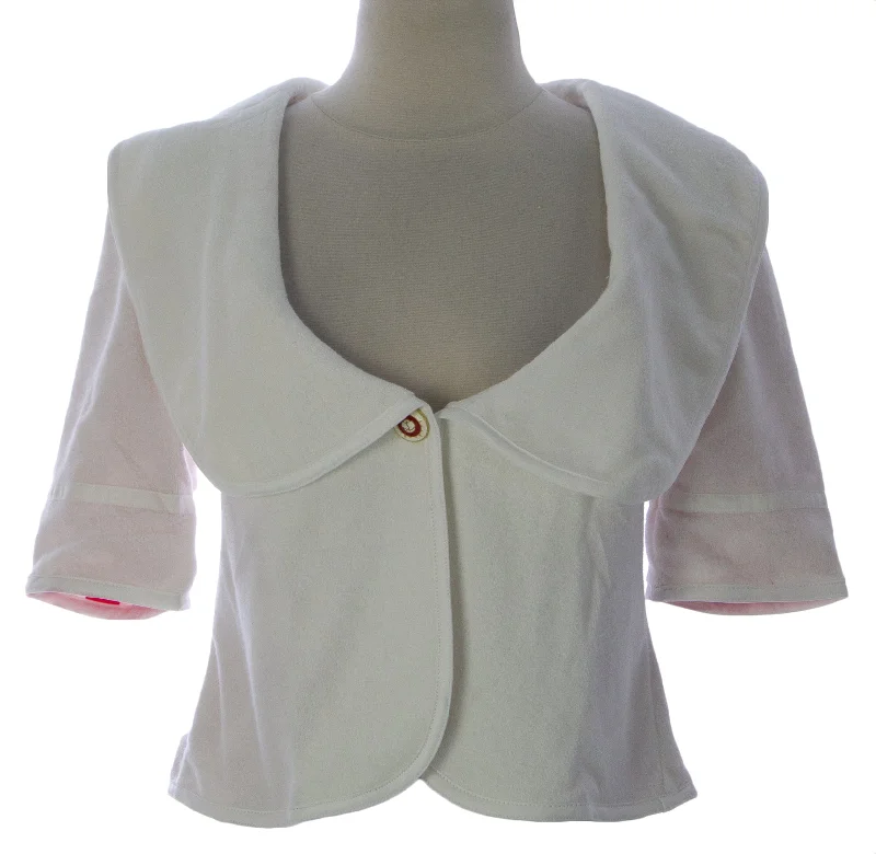 PRIORITIES Women's White Terry Cloth Cropped Jacket #41565 $124 NEW Fitted Jacket Loose Jacket Oversized Jacket