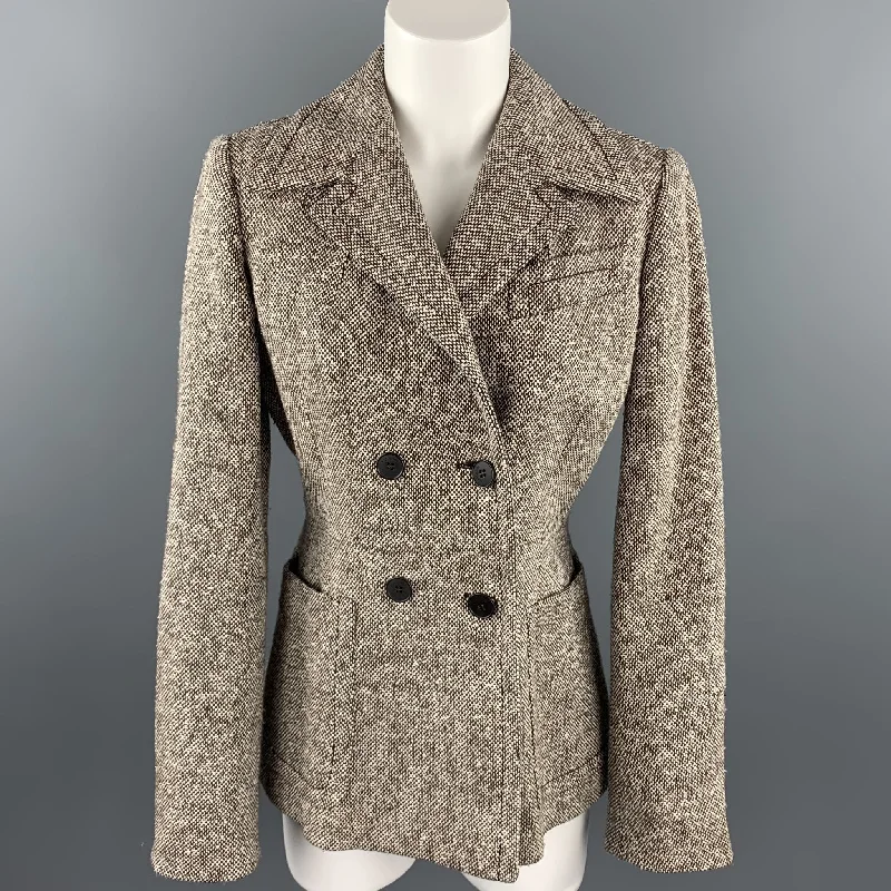 SAMSONITE Size 8 Brown / White Tweed Wool Blend Jacket Lace Jacket Ribbed Jacket Sequined Jacket