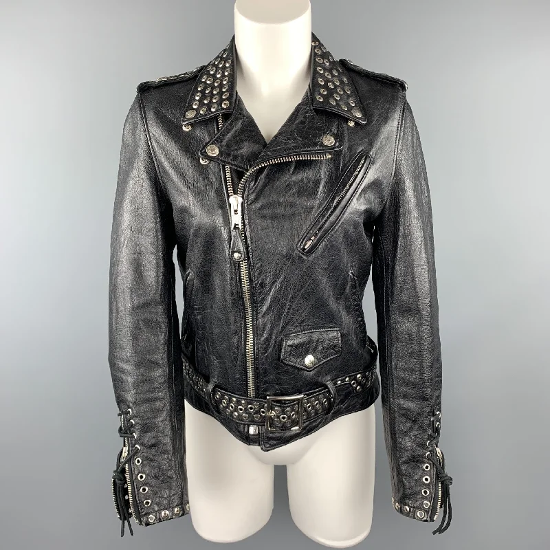 SCHOTT Limitd Edition Size S Black Leather Studded Biker Jacket Fleece Jacket Down Jacket Parka