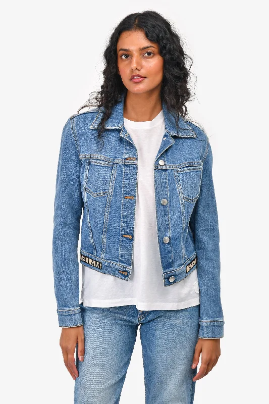 Stella McCartney Blue Denim Logo Hemmed Cropped Jacket Size 38 Fleece Jacket Down Jacket Feather Jacket