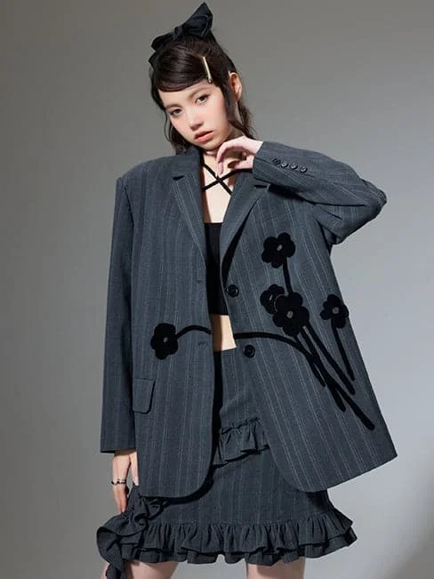 Striped Embroidered Suit Jacket V-Neck Jacket Boat Neck Jacket Square Neck Jacket