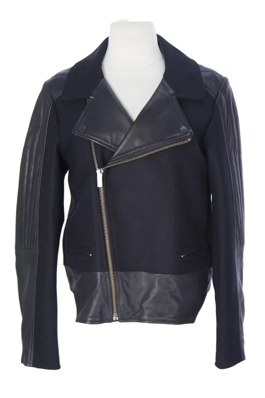 SURFACE TO AIR Women's Black Leather Trim Gry Jacket $720 NEW Oversized Jacket Tailored Jacket Straight Jacket