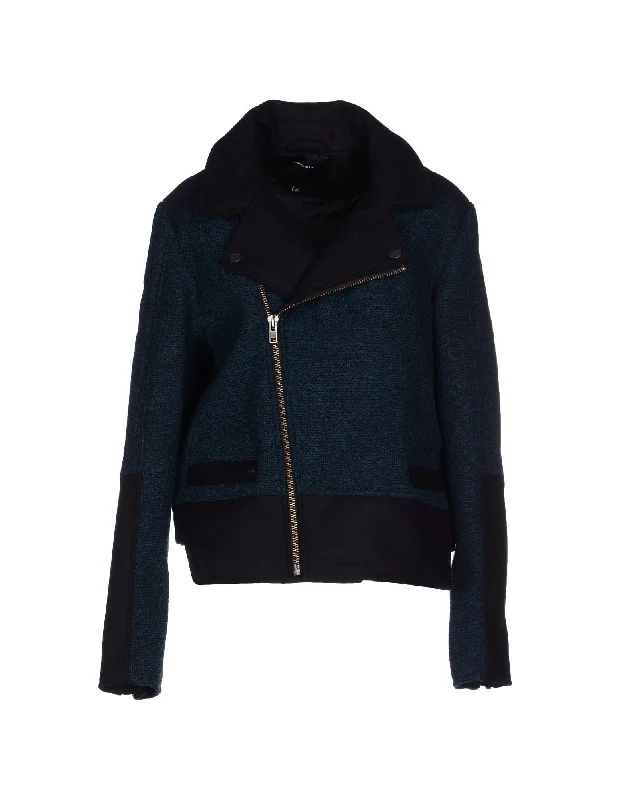 SURFACE TO AIR Women's Petrol Blue Tweed Gry Jacket $720 NEW Snapped Jacket Toggled Jacket Drawstring Jacket