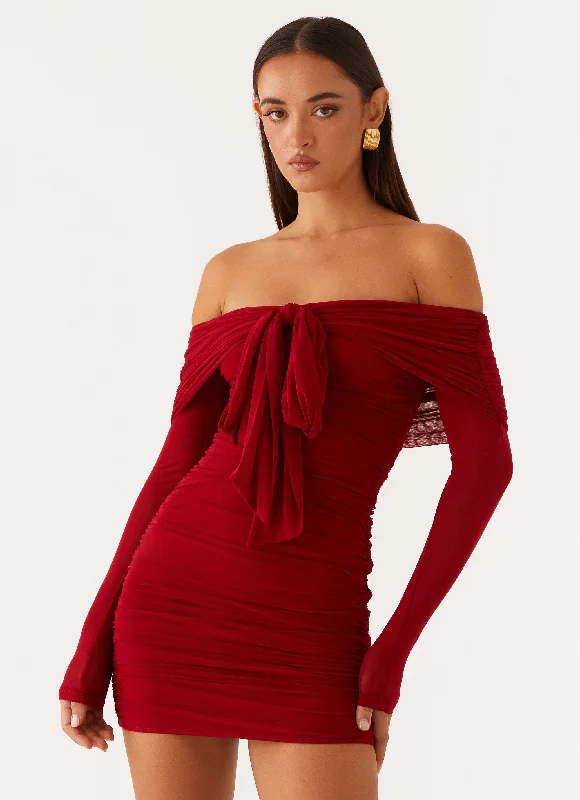 Temptation Mini Dress - Red Cozy A-Line Mini Dress