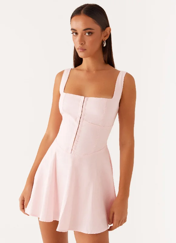 The Isle Mini Dress - Pink Trendy Button-Detail Mini Dress