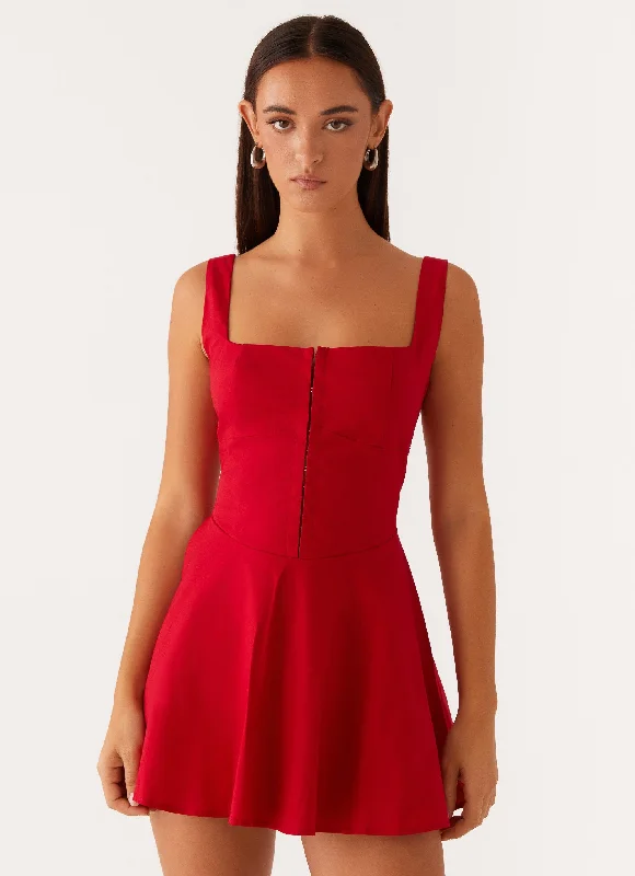 The Isle Mini Dress - Red Stylish Sweetheart Neck Mini Dress