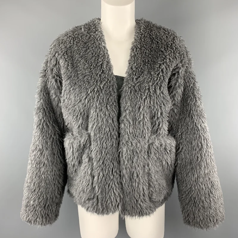 TOUJOURS Size S Gray Alpaca Blend Fauc Fur V Neck Jacket Faux Fur Jacket Real Fur Jacket Shearling Jacket