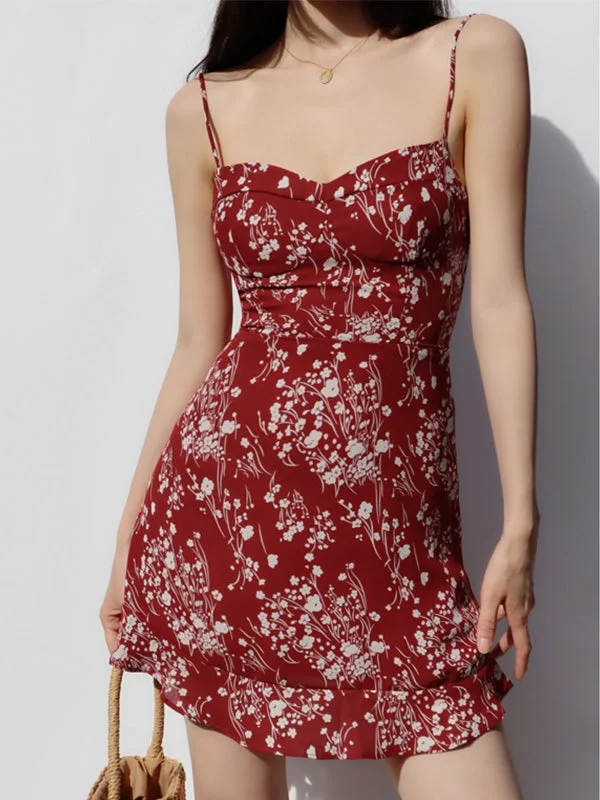 BerryBetty - Vintage Ruffle Floral Mini Dress Elegant Velvet Mini Dress