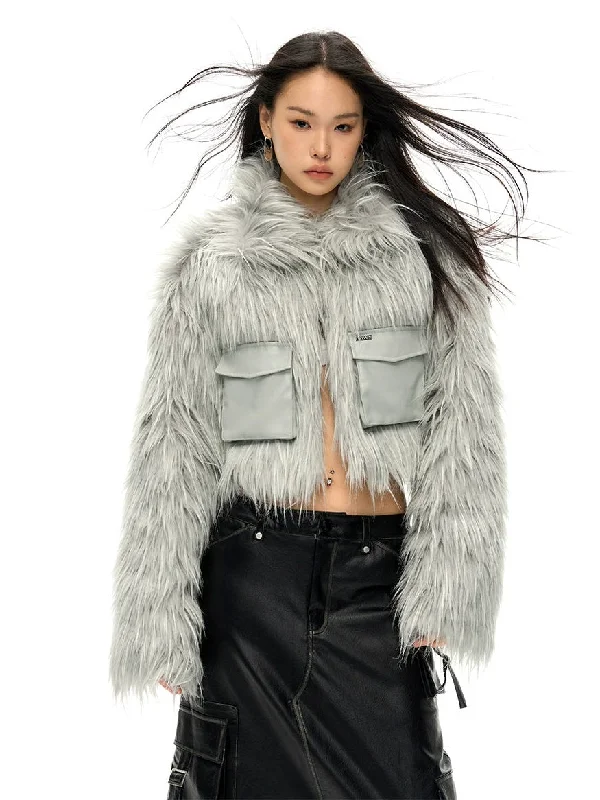 Work Pocket Long Hair Short Eco-Friendly Fur Jacket Welt Pockets Slit Pockets Flap Pockets