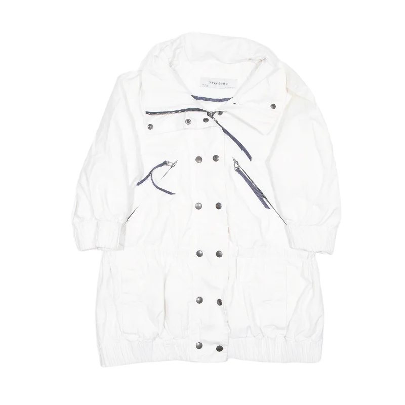 ZARA Short Balloon Sleeve Overcoat Jacket White Womens S Tiered Jacket Buttoned Jacket Zippered Jacket