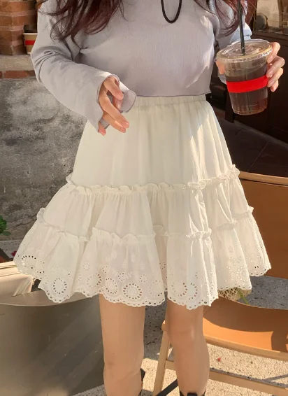 cute female print white black retro pleated mini skirt cotton skirt soft