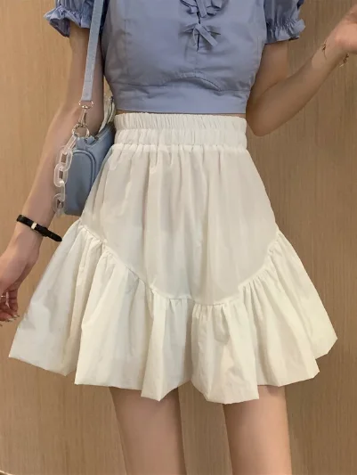 fashion summer female print white black retro pleated mini skirt corduroy skirt durable