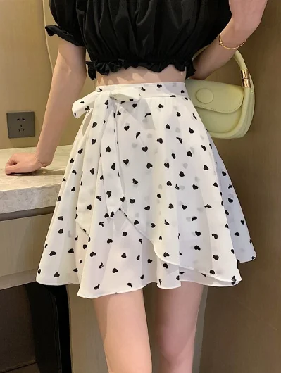 fashion summer polka dot female print high waist skirt white black retro pleated mini skirt lace skirt elegant