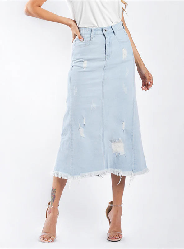 HIGH WAIST LONG DENIM SKIRT cashmere skirt plush