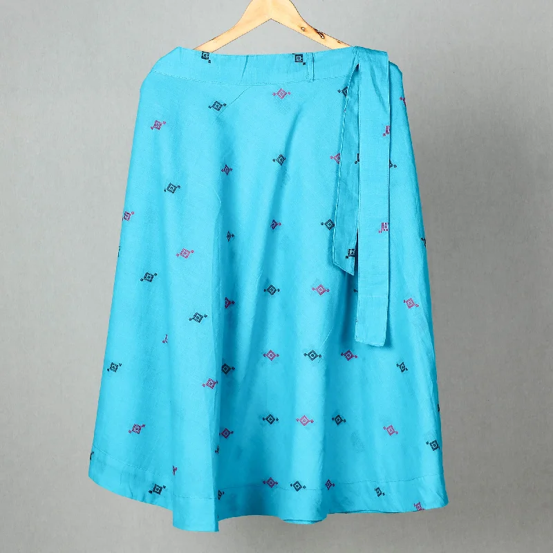 Blue - Jacquard Cotton Wrap Around Skirt 14 tiered skirt playful