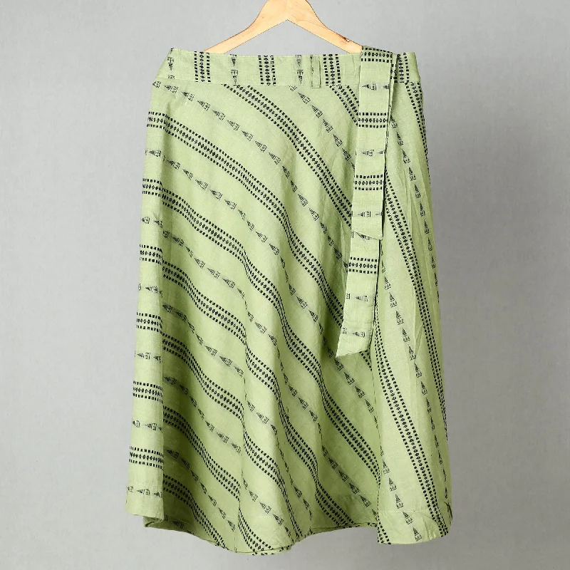 Green - Jacquard Cotton Wrap Around Skirt 25 zip skirt side