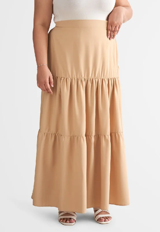 Sandria Long Tiered Skirt - Khaki seamless skirt comfort