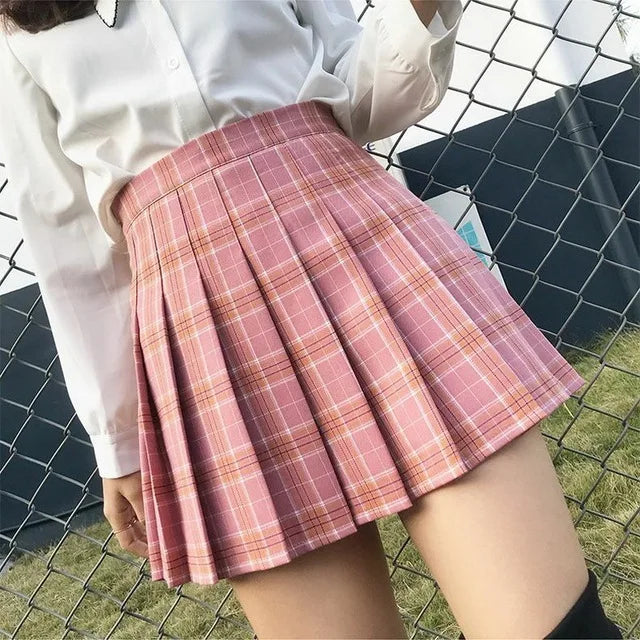 A-line Student Plaid Pleated Dance Mini Girls Kawaii Skirt ruffled skirt detail