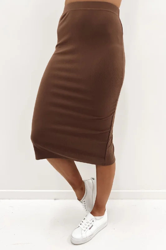 AAE Rib Midi Skirt Brown wrap skirt elegant