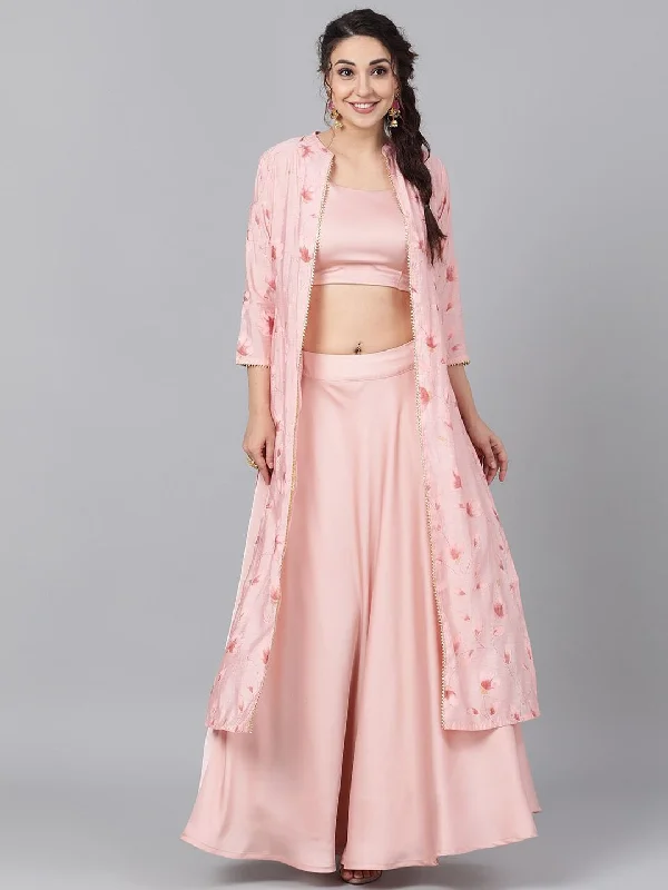 Women's Solid Top with Skirt & Jacket - AKS chiffon skirt delicate