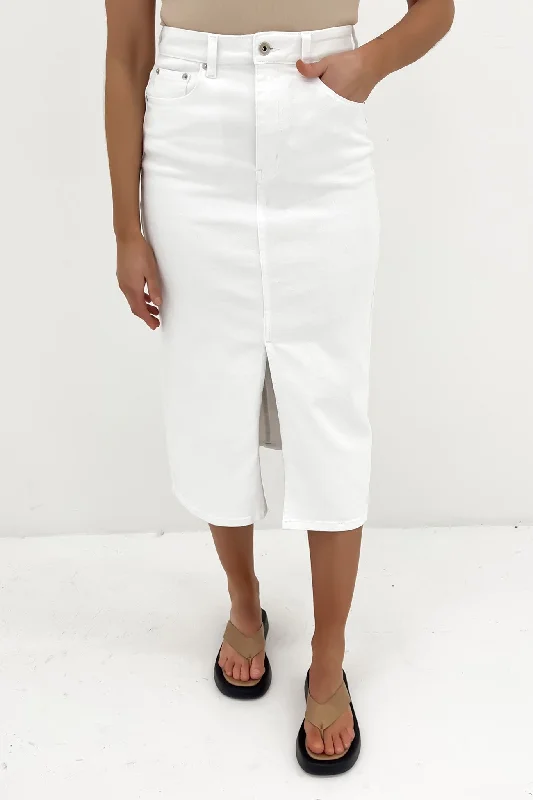 Alivia Denim Midi Skirt White summer skirt style