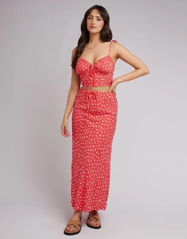 All About Eve Gigi Floral Maxi Skirt Red lace skirt romantic