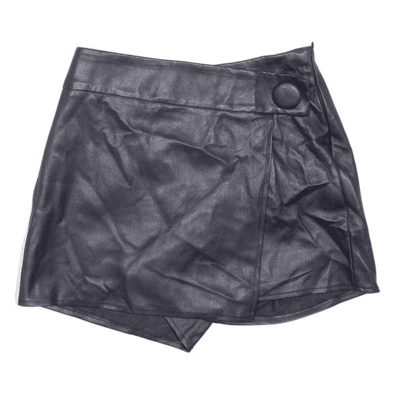 AMISU Faux Leather Womens Skort Skirt Black Short UK 4 flowy skirt hem